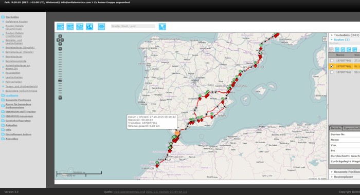 GPS Ortung und Route von Waren, Fracht, Ladung und Gütern im Transport